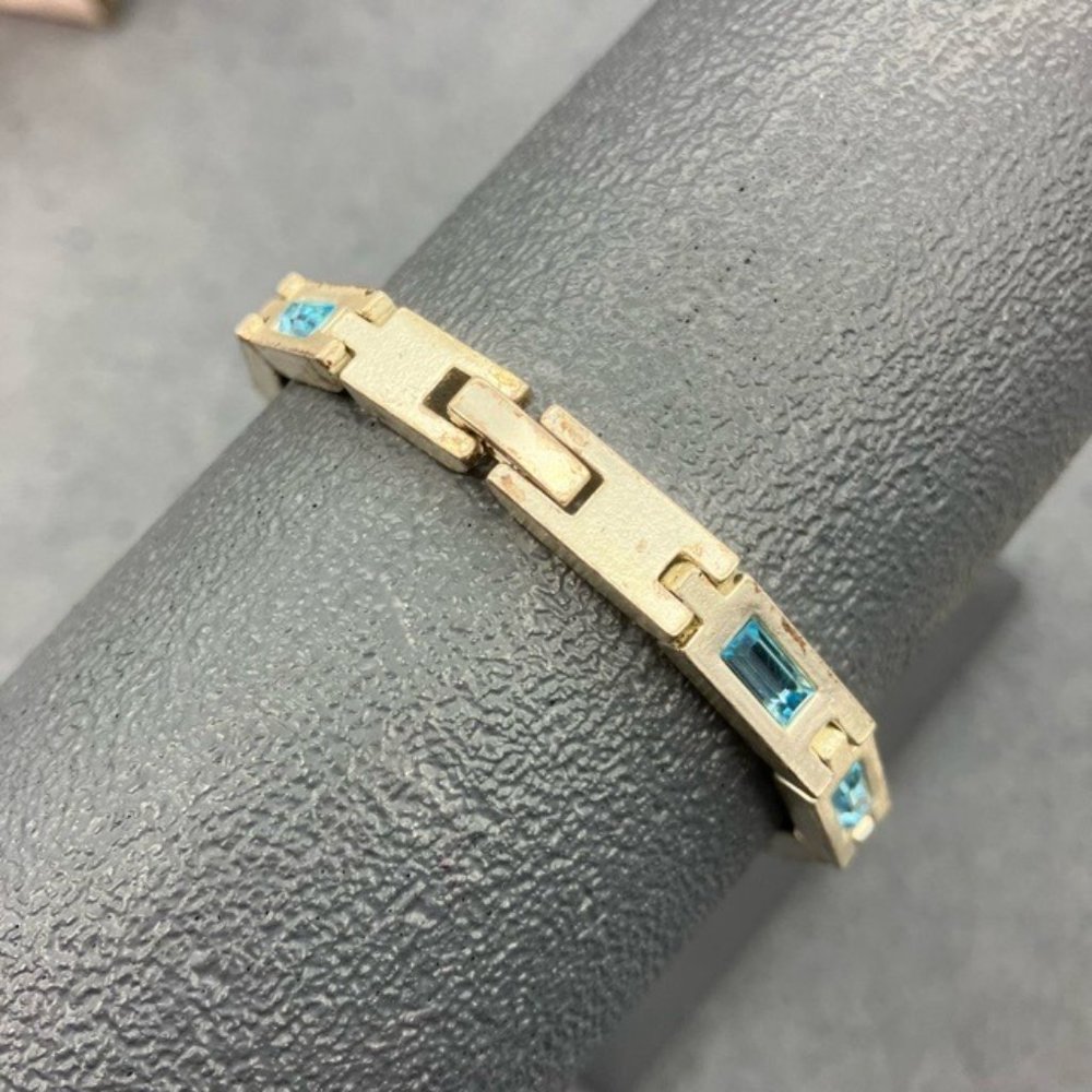 Dyrberg/Kern Bracelet As Is Silver Rectangle Blue Rhinestone Snap Closure Retro - Picture 4 of 9